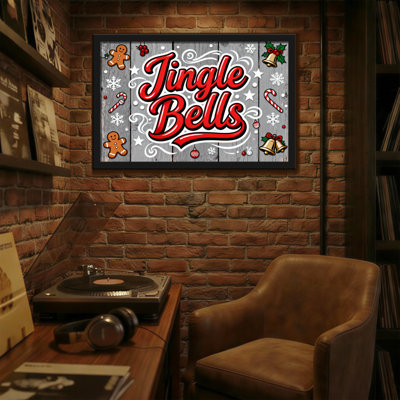 Christmas Jingle Bells Holiday Wood Pattern With Christmas Decorations