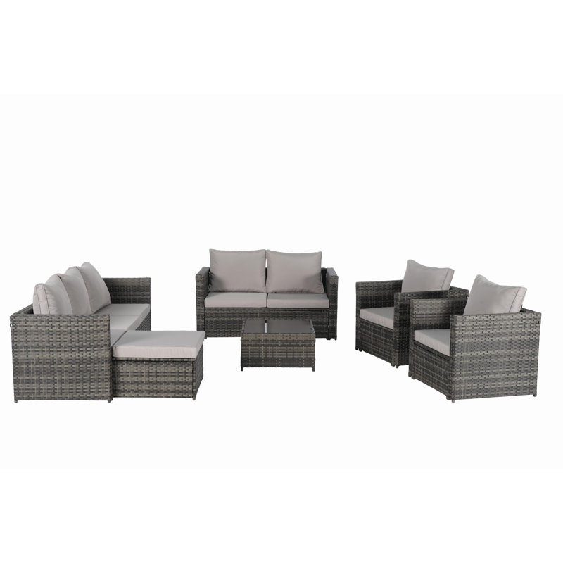 Opaline 5-Piece All Weather Rattan/Wicker Outdoor Conversation Set With Cushions, Gray