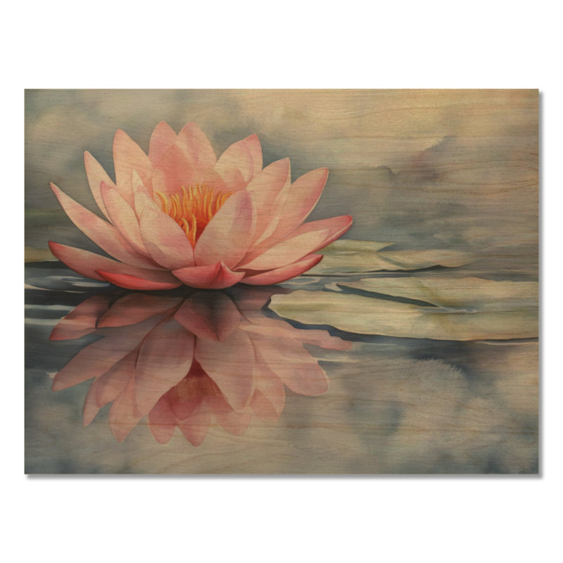 Lotus - Art mural en bois asiatique, H 24 po x l 32 po, Rectangulaire