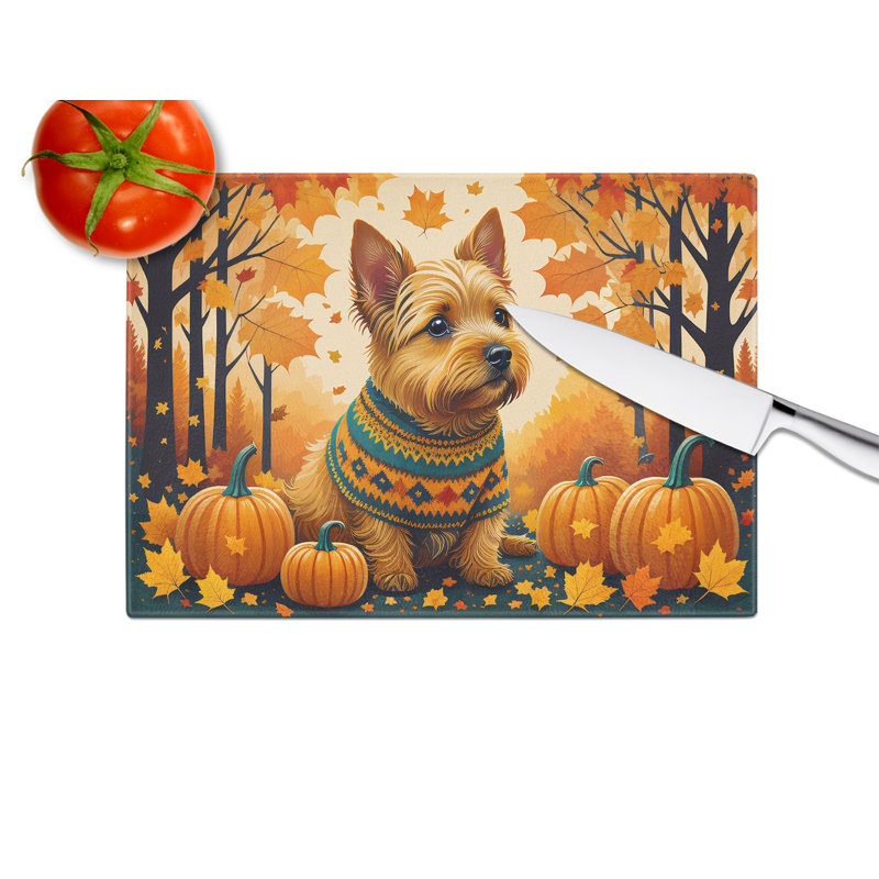 Norwich Terrier Fall Glass Cutting Board Large