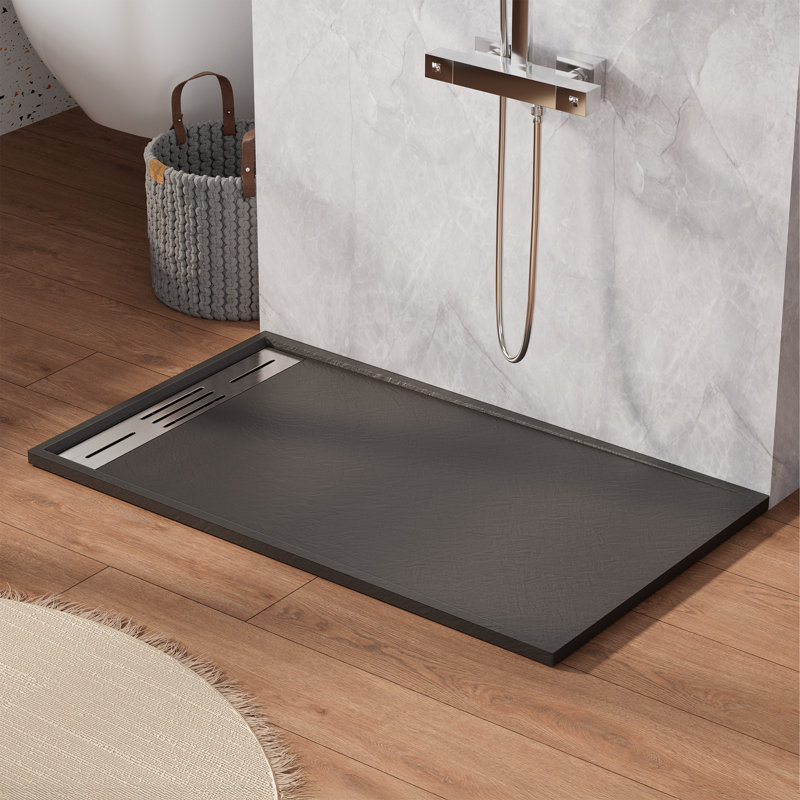 59/60＂W X 36＂D Smc Solid Surface Shower Pan Base With Drain Cover, Non-Slip, Low-Profile, Curbless, Wheelchair Accessible