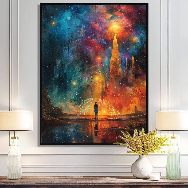 Art mural Wanderer In Distant Urban, H 20 po x l 12 po x P 1 po, Toile avec cadre flottant noir