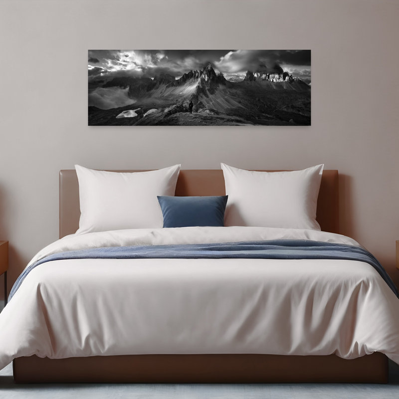 «Stormy Mountain», solitude, paysage contemporain abstrait, art mural montagne, H 16 po x l 48 po