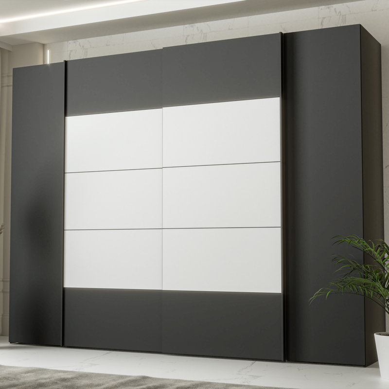 Debarr 4 Door Manufactured Wood Wardrobe, 210.5cm H x 270.3cm W x 61.2cm D, Black/White