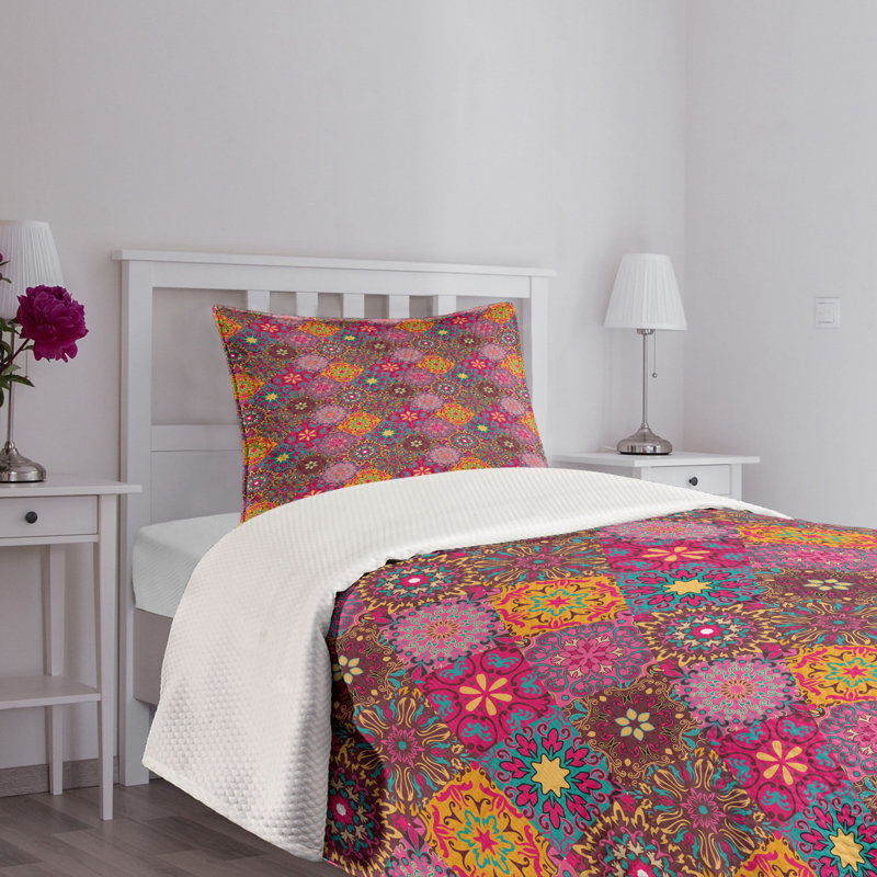 Ambesonne Ambesonne Moroccan Bedspread Set Vibrant Folk Multicolor