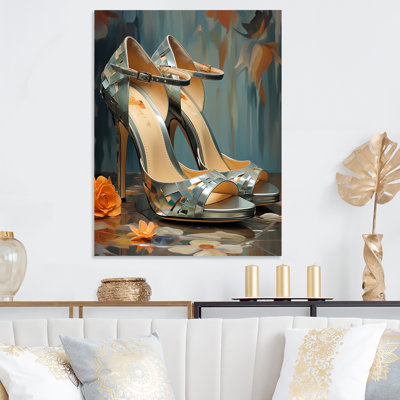 «Blue High Heel Floral Elegance III - Fashion High Heels», art mural en métal