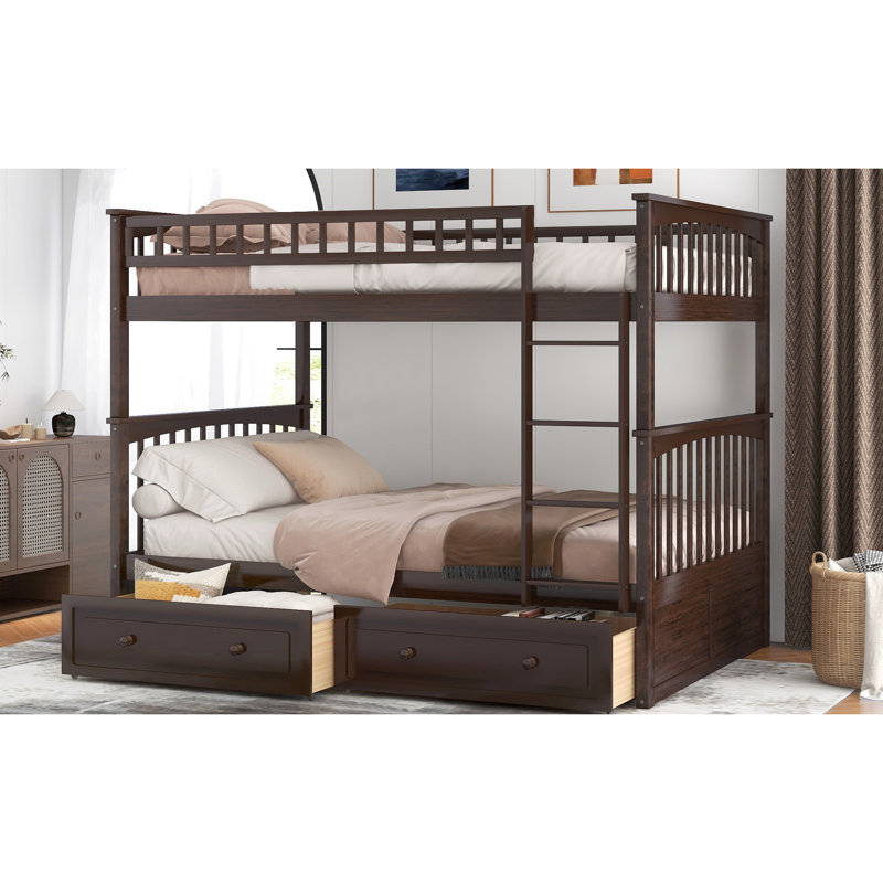 Lit superposé double au-dessus d'un lit double convertible, pin et maquillage, tiroirs avec caractéristiques de l'utilisateur, garde-corps en forme de clôture, lit simple à assembler, matériau en bois massif, pour un rangement supplémentaire, lisse