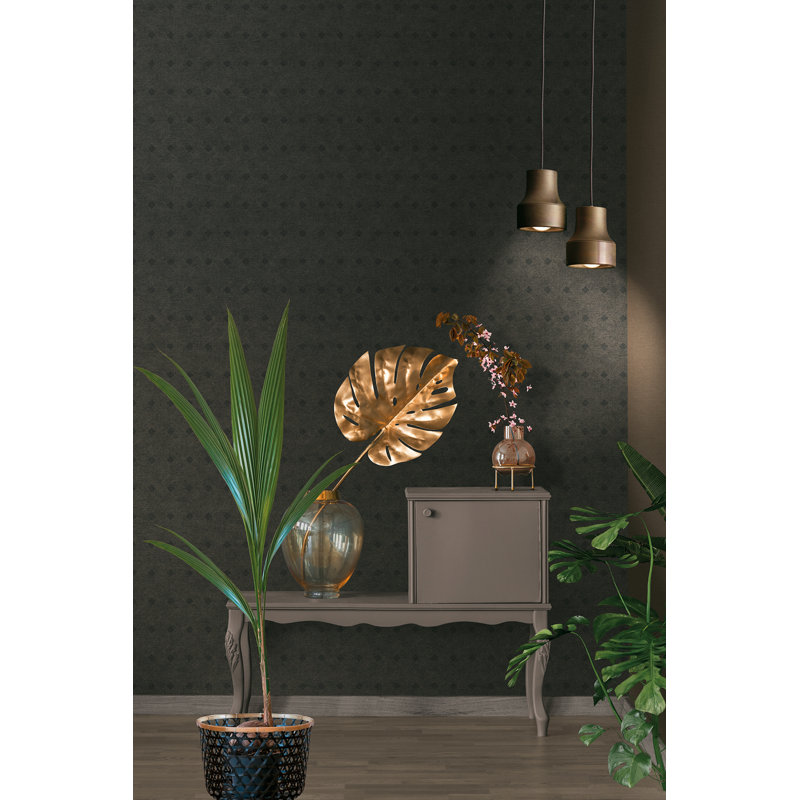 Non-Pasted Vinyl Geometric Wallpaper Roll, Black