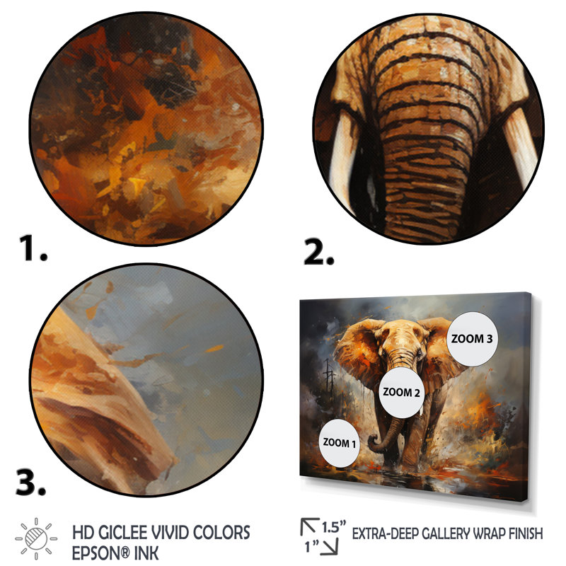 «Elephant Wild Spirit» - Art mural sur toile éléphant, Cadre flottant noir, H 24 po x l 32 po x P 1 po