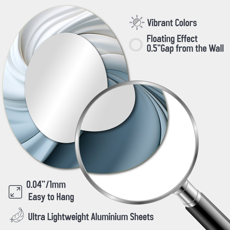 White & Blue Zen Zephyr Spiral II - Large Oval Wall Mirror On Metal, 43" x 33"
