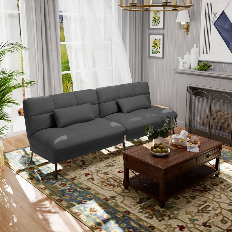 Richas Convertible Futon Sofa Bed, 68″Fabric Futon Couch with Adjustable Backrest, Loveseat Futon Sleeper Recliner for Living Room Furniture