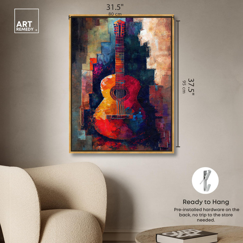 Toile de guitare espagnole «City» par Art Remedy, H 37 po x l 31 po, Cadre doré