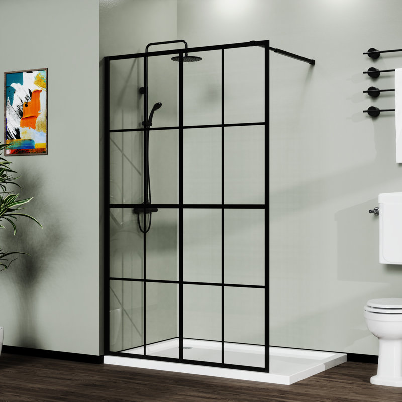 46" X 72" Black Shower Screen For Walk-in - Tempered Glass, Firm Installation Frame Glass With Movable Bar