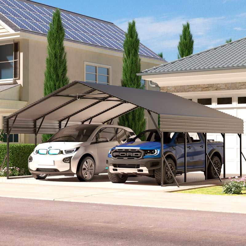 Carports 20X20 robuste, abri de voiture en métal avec structure et base renforcées, cadre d'abri de voiture extérieur pour camionnette, bateau, voiture et tracteurs