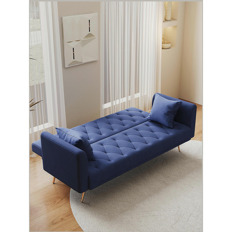 71-inch convertible love seat sofa, American retro blue velvet material, suitable for small living room, bedroom, office