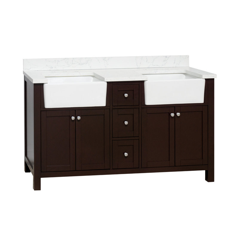 Meuble-lavabo double l 60 po Yorkshire, Chocolat
