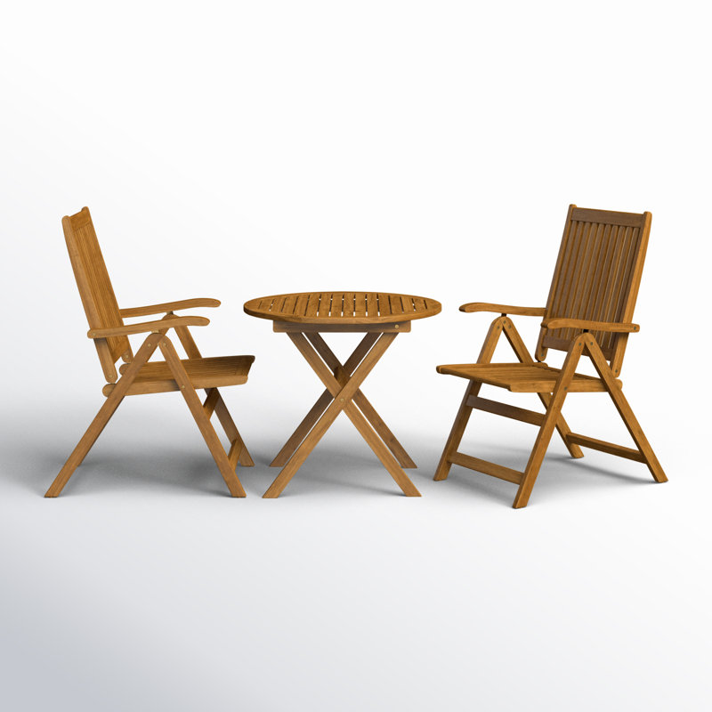 L'ensemble bistro 3 pièces pour conversation comprend une table basse ronde en bois d'acacia et 2 fauteuils pliables réglables, huile naturelle