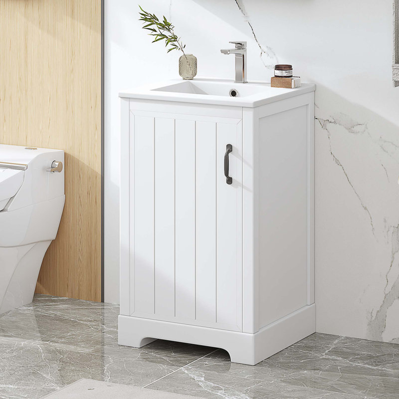 Meuble-lavabo de 20 po avec lavabo, armoire de salle de bain avec porte à fermeture douce, support de rangement et tablette réglable