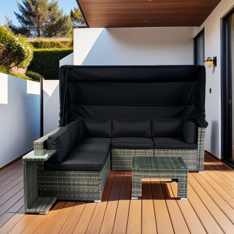 Ensemble de conversation 7 pièces avec canapé modulaire rétractable, Gris