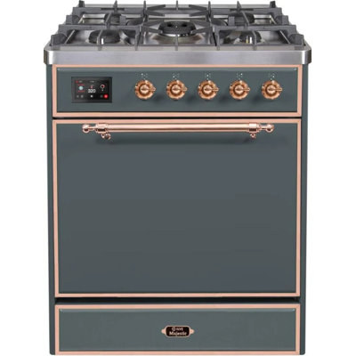 ILVE Majestic II 30 inch Dual Fuel Range, 5 Brass Burners, 4 cu. ft. Oven Capacity (Solid Door)