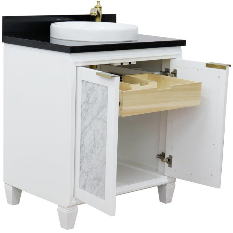 Ensemble de meuble-lavabo simple 31 "avec miroir Schreck, Blanc, Blanc / gris