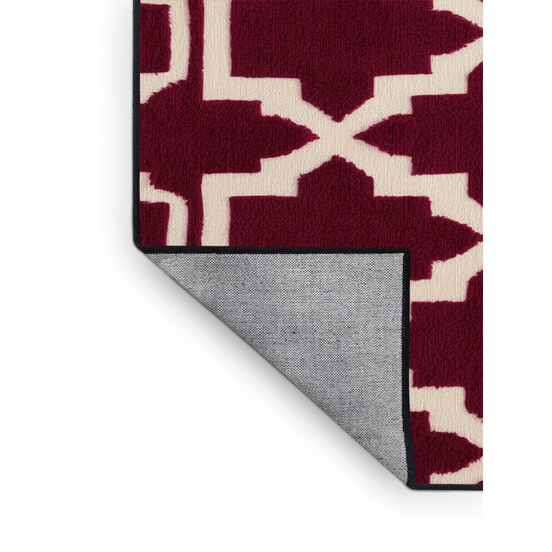 Machine Washable Trellis Red Area Rug, Round 6'