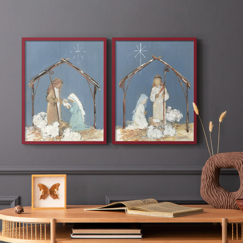 Crèche Twilight - reproduction encadrée de qualité supérieure - prête à être accrochée - aucun clou requis - aucun clou requis
