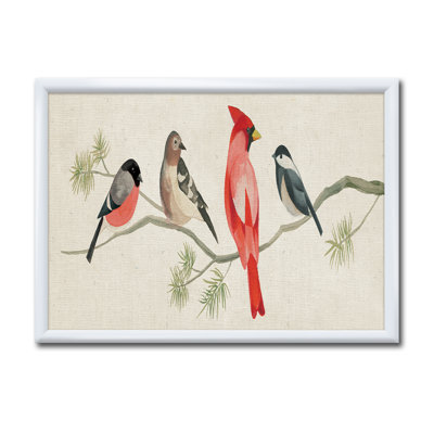 «Chickadee and Red Farmhouse Bird on Branch», reproduction d'art sur toile