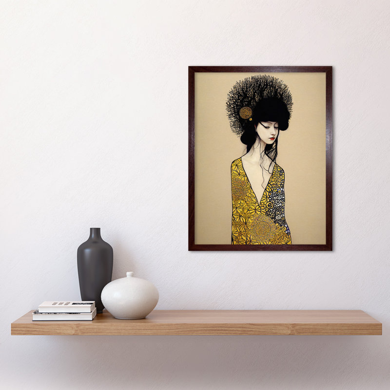 Golden Geisha Girl Abstract Elegant - No Frame Rectangle Print, Brown Framed Paper, 43cm H x 33cm W x 2cm D
