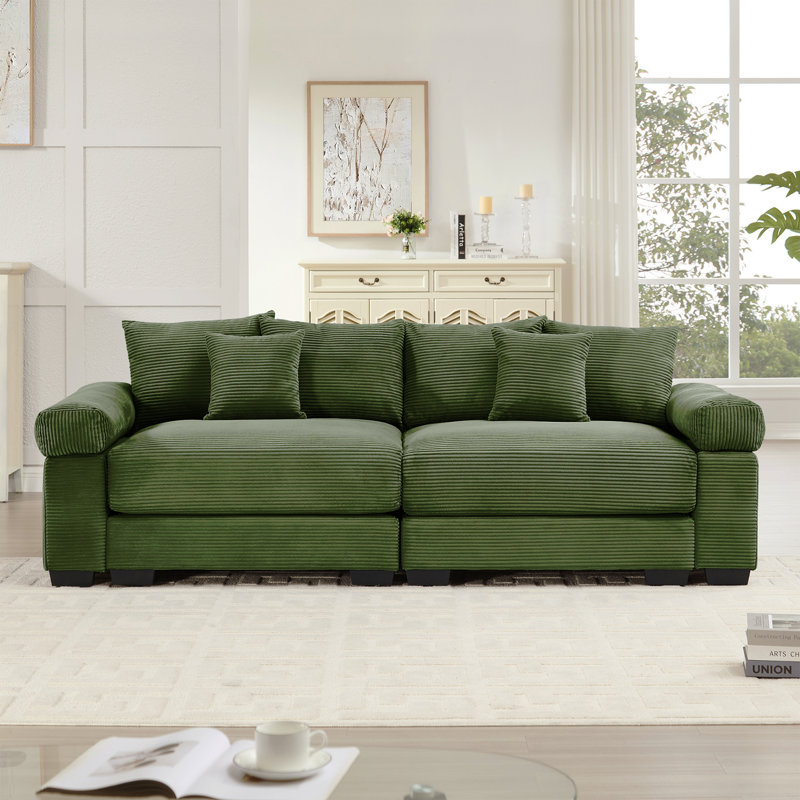 Coussin modulaire surdimensionné de 92 po avec accoudoirs extra larges en velours côtelé modulaire Cloud, Velours côtelé vert