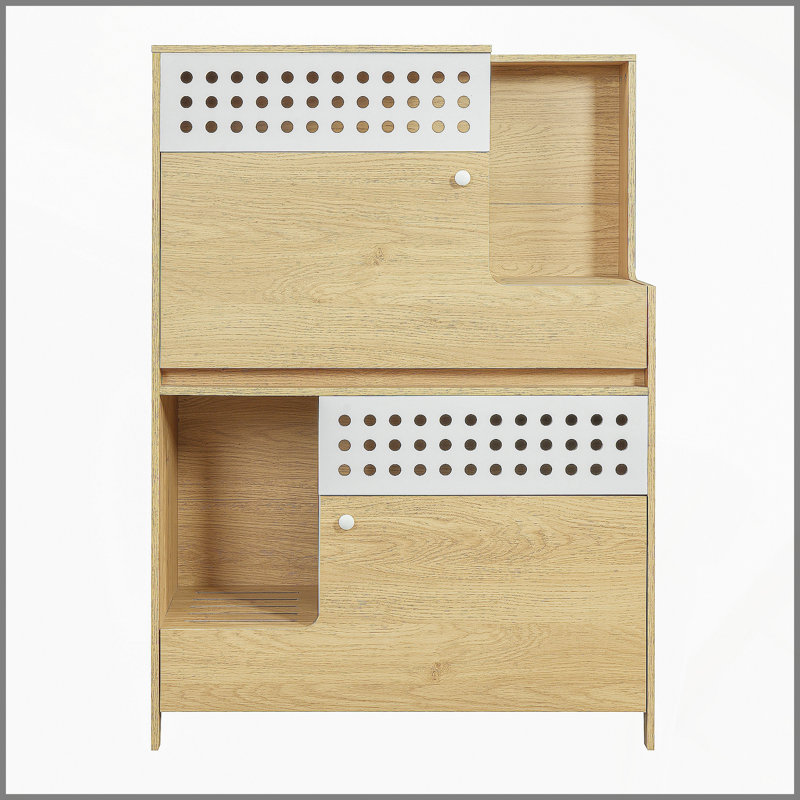 Meuble pour chat moderne 2 en 1, table d'appoint pour litière pour chat, maison pour chat avec rangement, pour 2 petits et moyens chats - Naturel