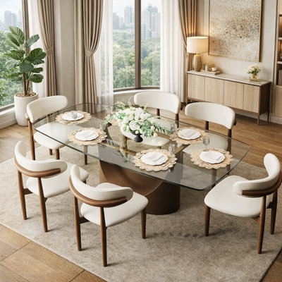 Table de salle à manger moderne en verre avec base en piédestal
