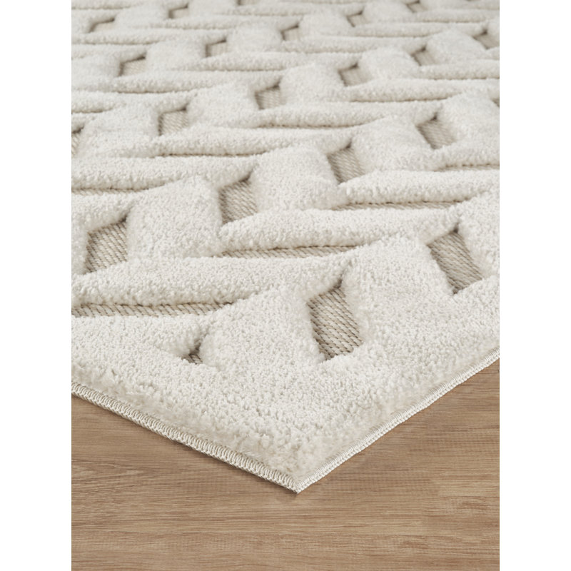 Freya Living Room Area Rug Contemporary 3D Embossed Modern Herringbone Design - Cream, Rectangle 120 x 170 cm