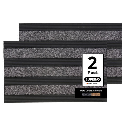  Non-Slip Welcome Doormat for Entry, Indoor Outdoor, Heavy Duty, Waterproof, Easy Clean, Low-Profile Mats for Entry, Garage, Patio, High Traffic Areas, Grey Ribbed Coir, 18"x30", 2 Pack