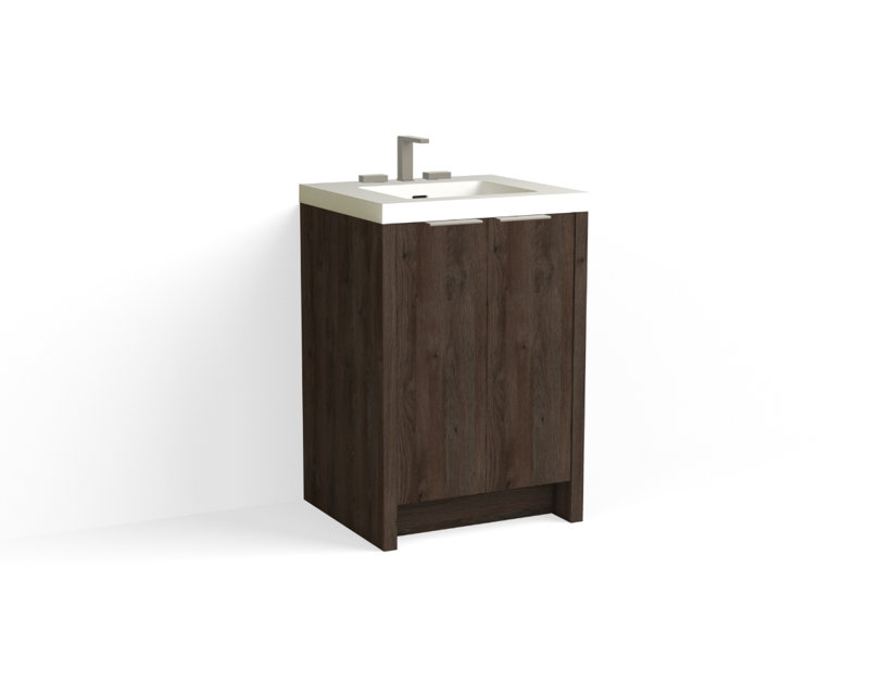 Mesa 24" W Freestanding Single Bathroom Vanity , 8" Widespread, Biondo/Polished Nickel, White Matte
