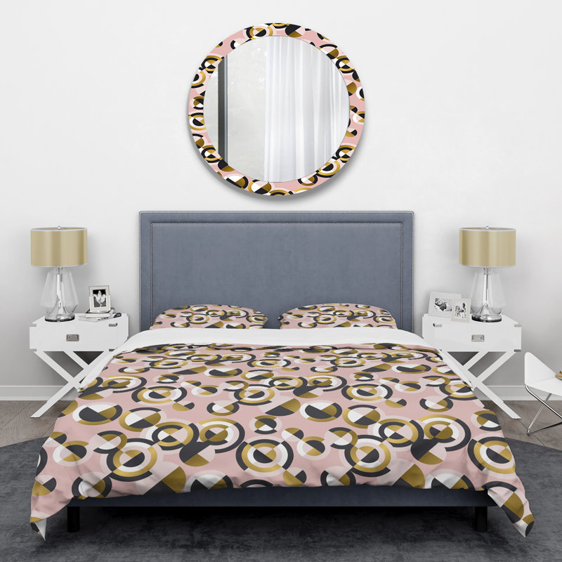 Full/Queen Pink and Gold Geometric Microfiber Duvet Cover Set