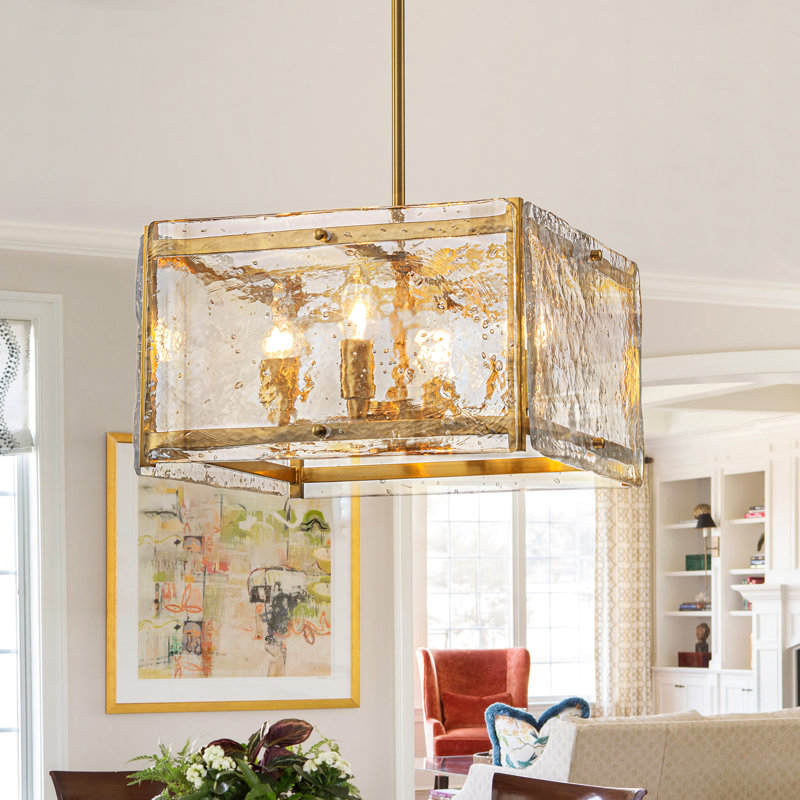 4-Light Dimmable Glass Chandelier, Gold