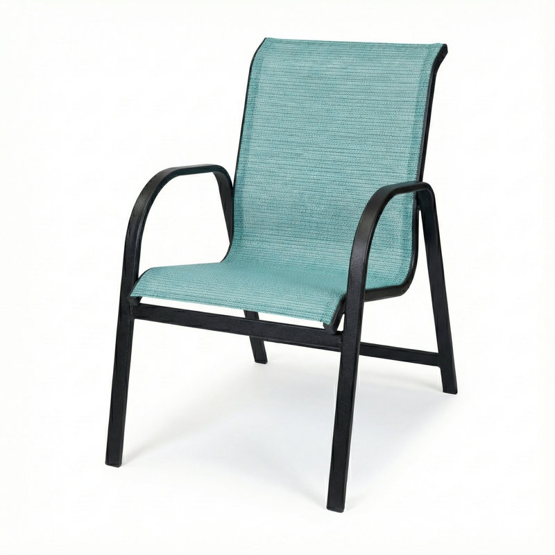 Windward Outdoor Ocean Breeze Arm Chair, Dupione Aquamarine Sling/Matte Black