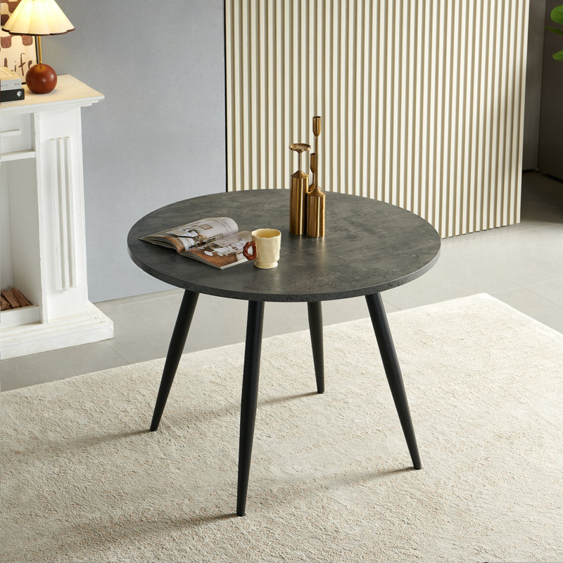 Darcell 100cm Round Dining Table with Marble Effect Top, Marble Grey