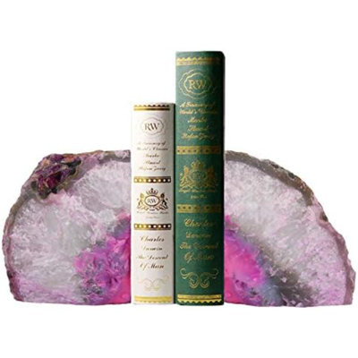 Large Pink Agate Decorative Bookends Dyed Polished 1 Pair 6-8 Lbs Natural Heavy Duty Crystal Book Stopper