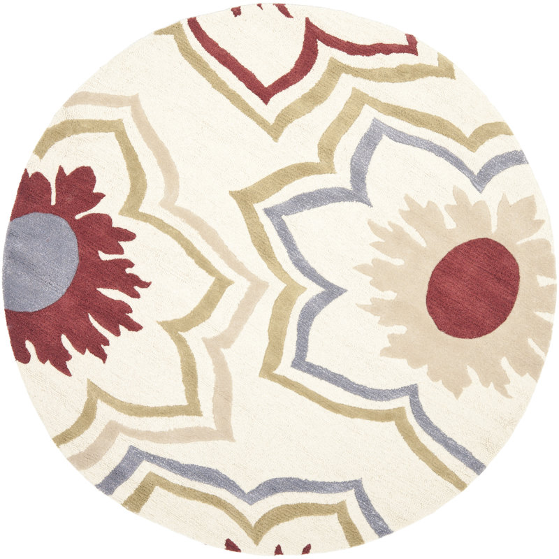 Candelo Hand Tufted Wool And Viscose Floral Rug, Round 6'