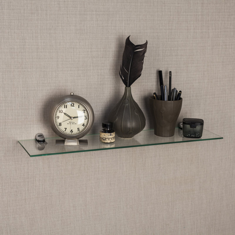 Hayzlee 24 x 6" Glass Floating Shelf with Chrome Brackets, Clear