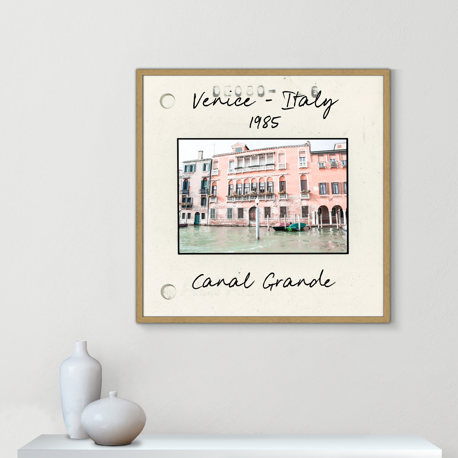 Travel Slide Collection "Venice, Italy - Grand Canal" Print, Natural Single Picture Framed Paper, 32" H x 32" W x 0.75" D