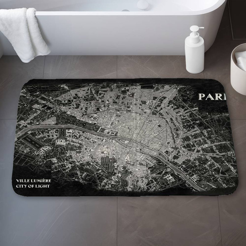 Paris Bath Mat with Non-Slip Backing - Quick Dry Memory Foam Bathroom Rug - Absorbent - Modern Plush Spa-Style - Machine Washable