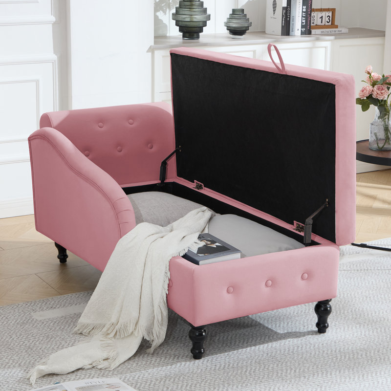 Chaise longue de rangement en velours Eastham, Orienté vers la gauche, Rose