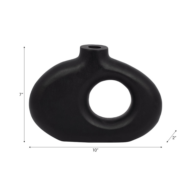 Elikem Modern Mango Wood Vase with Round Cutout Silhouette and Minimalist Sculptural Design for Contemporary Decorative Accents