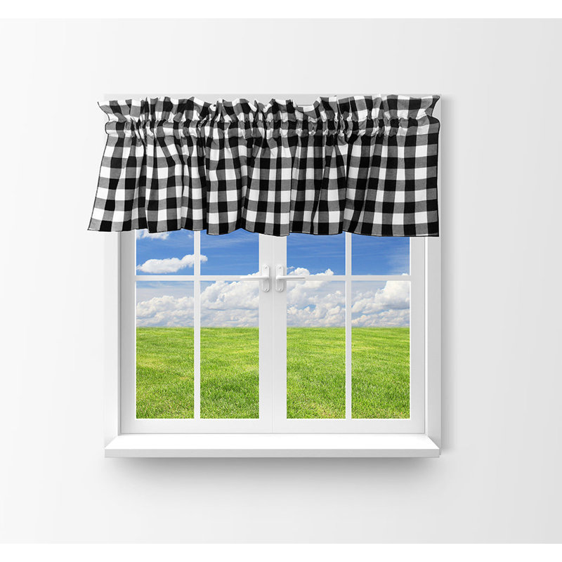 Black and White Cotton Gingham Checkered Window Valance, 28" Tall