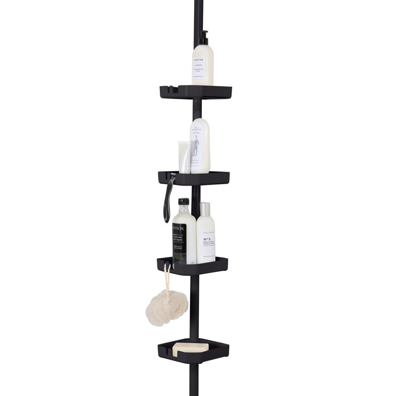 Matte Black 4-Tier Tension Mount Shower Caddy Organizer