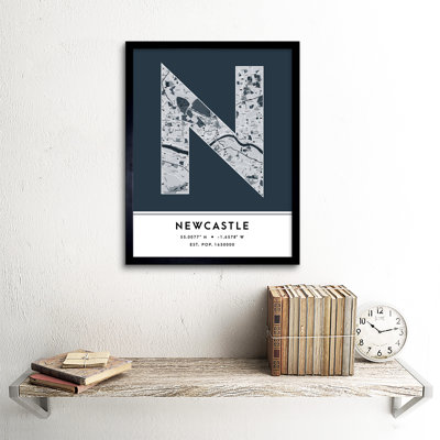 Newcastle City Map Newcastle Navy by Wee Blue Coo - Single Picture Frame Typography