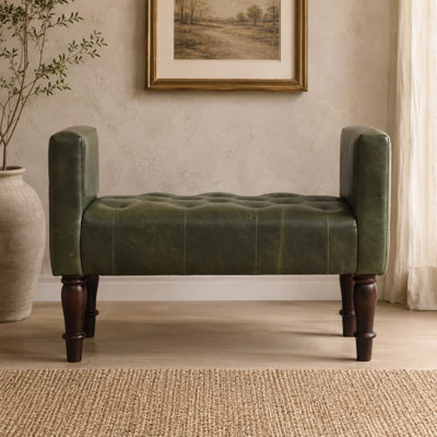 Walnut Green Leather Bedroom Bench